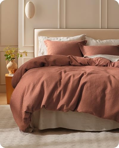 Bedsure PureWoven 3 Pieces 100% Cotton Waffle Weave Duvet Cover Set, Queen by Unknown