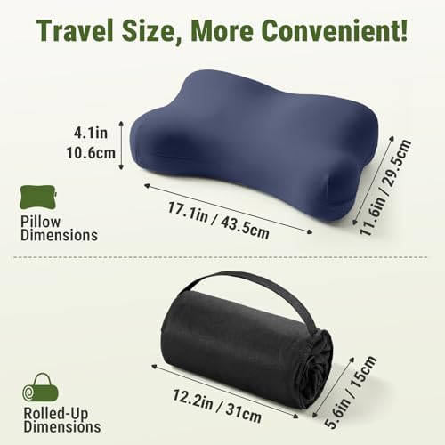 ZZ-WELL Neck Pillow for Sleeping - Memory Foam Pillows with Portable Storage Bag, Cooling Pillowcase - Soft Sleeping Pillow for Side Back Sleepers on Bed, Camping, Travel Size (Blue) - Image 2