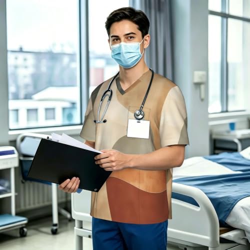 Men's Scrub Top,V-Neck Spill Wrinkle Resistant,3 Pockets-Minimal Abstract Shapes (8) - Image 3