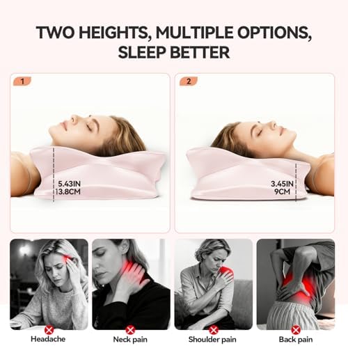 Cervical Neck Pillow for for Neck Support,Ergonomic Memory Foam Contour Pillow with Wrinkle-Resistant Silky Satin Fabric Cover,Orthopedic Bed Pillow for Side,Back,Stomach Sleepers,Pink - Image 4
