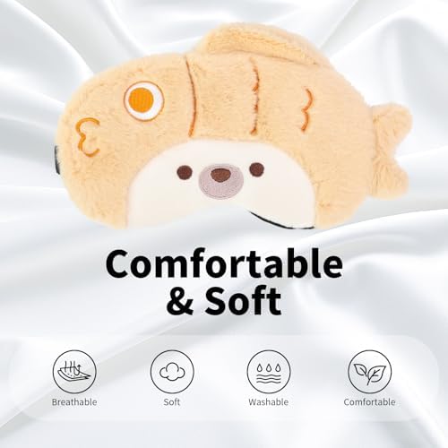 PERFECTSIGHT Sleep Eye Masks, Cute Sleep Eye Cover Lightweight Adjustable Eyeshade Mask Cover for Women Men Sleep Travel Nap, Khaki Fish - Image 3