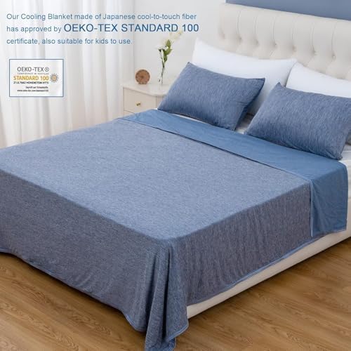 CHOSHOME Cooling Blanket for Hot Sleepers Lightweight Summer Cold Thin Blankets for Sleeping, Hot Flashes Night Sweats, Soft Blanket for Bed, Full Size, Blue - Image 6