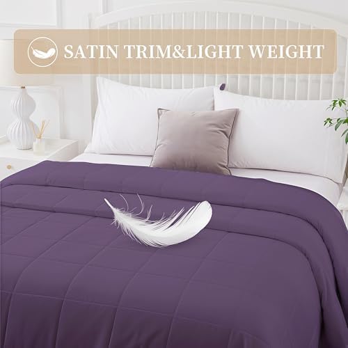 COMFLIVE Queen Down Alternative Blanket - Lightweight Satin Trim, Purple - Image 3