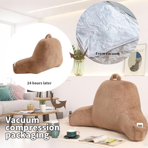 Large Plush Backrest Pillow for Sitting in Bed,Faux Fur,Khaki - Image 4