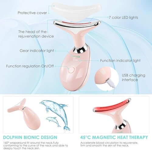 Facial Massager Red-Light-Therapy-for-Face and Neck, Face  culpting Wand with 7 Color (Bright Pink) - Image 5