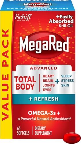 MegaRed Omega-3 Blend Total Body + Refresh 500mg Softgels, (65 Count in a Bottle), Easily Absorbed Krill Oil, to Support Your Heart, Joints, Brain & Eyes by MegaRed