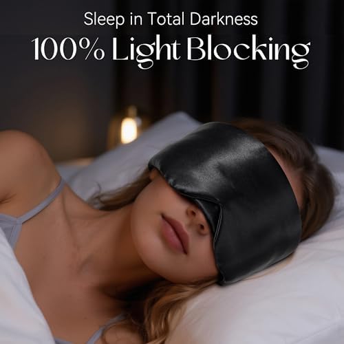 Silk Sleep Mask 22 Momme 100% Mulberry Silk & 3.5cm Silk Hairband Set for Side Sleeper Women Men,Light Blocking Nose Pad, Adjustable Silent Strap,Eye Mask fo Home & Travel Use (Black) - Image 3