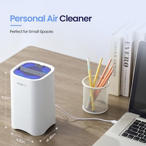 ROSEKM Small Air Purifiers for Home, Mini Air Purifier for Desktop, Bedroom, Office, Car, Room, Portable HEPA Air Purifier Air Cleaner for Smoke, Dust with Night Light - Image 5
