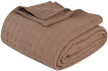 Superior Basketweave Cotton Blanket, Basket Weave Design, Soft, Comfy Cover for Bed, Bedding, Bedroom, Couch Throw, Lounging, Modern Boho Medium Weighted Blankets, Throw Size, Taupe by SUPERIOR