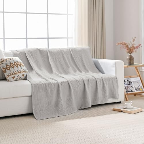 Esterra Muslin Blanket Queen Size Cozy Soft Lightweight Pre-Washed Cotton Blanket, All Season Breathable 4-Layer Gauze Blanket Throw for Couch Bed, Gray Violet, 90x90 Inches - Image 3