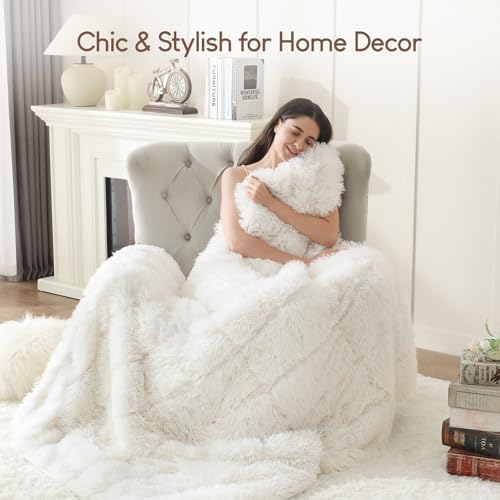Cottonblue Weighted Blanket 15lbs, Sherpa Faux Fur Reversible Luxury Snugly Long Fur Warm Heavy Blanket 60x80 inches,Super Soft Fuzzy Fleece Blanket for Better Sleep, Cream White - Image 5