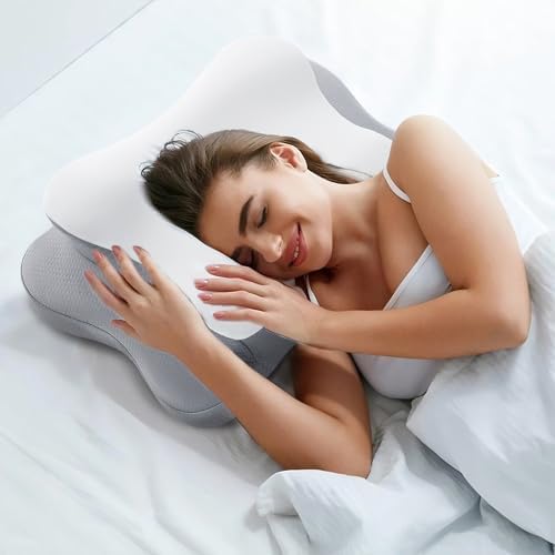 Cervical Pillow for Neck Pain Relief, Cooling Contour Memory Foam Pillows Support Odorless Ergonomic Neck Pillow Adjustable Orthopedic Bed Pillow for Side Back Stomach Sleeper with Pillowcase,Snow - Image 6