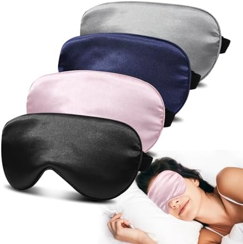 4 Pack Silk Sleep Mask, Blackout Eye Mask with Adjustable Strap by JroyJoy