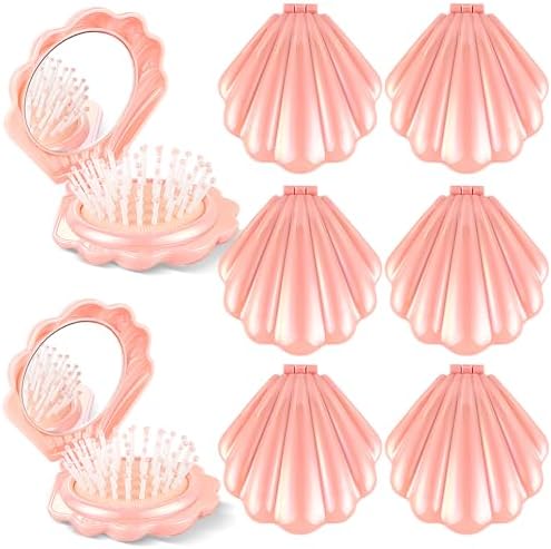 8 Pcs Foldable Travel Shell Hair Brush with Mirror by Unknown