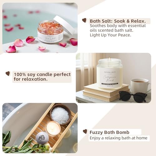 Natural Amor Handmade Bath Body Gift Set,6 pcs Self Care Gift for Women,Includes Soap Bar, Bath Bomb, Clay Mask, Candle- Thank you Gift for Pampering - Image 4