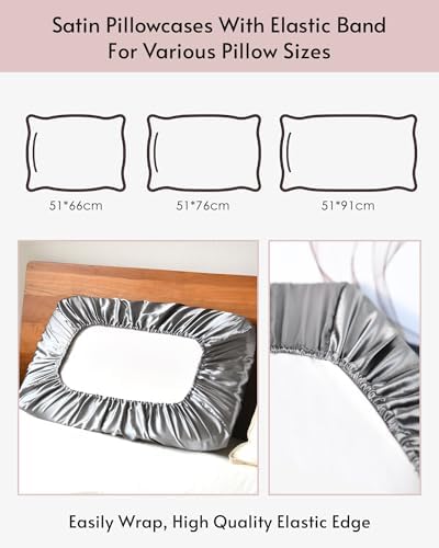 Yanideer Travel Elastic Band Satin Pillowcase for Hair & Skin, Cooling Satin Pillow Cover for Hotel - Image 4