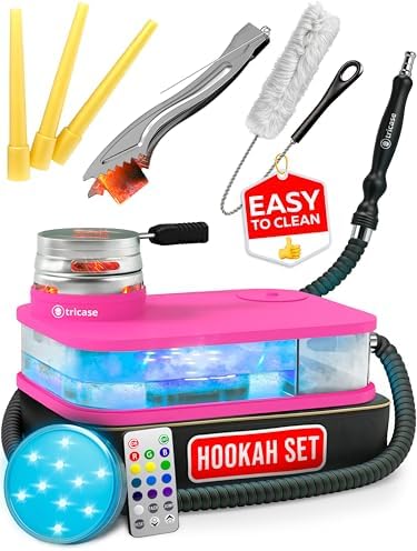 Shisha Hookah Set with Everything – Pink Hookah Kit with LED Base, Easy Setup, and Large Cloud Performance Hookah Machine - Premium Portable Hookah Set for Travel by MROSENFELD
