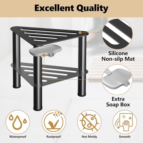 Corner Shower Foot Stool for Shaving Leg, Rust-Proof Non-Slip with Soap Box - Image 3