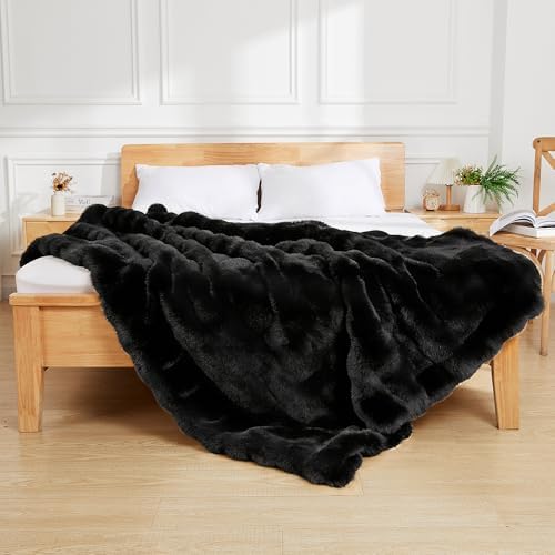 Latepis Soft Black Throw Blanket, Warm Cozy Faux Fur Throw Blanket for Couch, Plush Fluffy Fuzzy Blankets for Sofa and Bedroom, 50” x 60”, 860GSM - Image 2