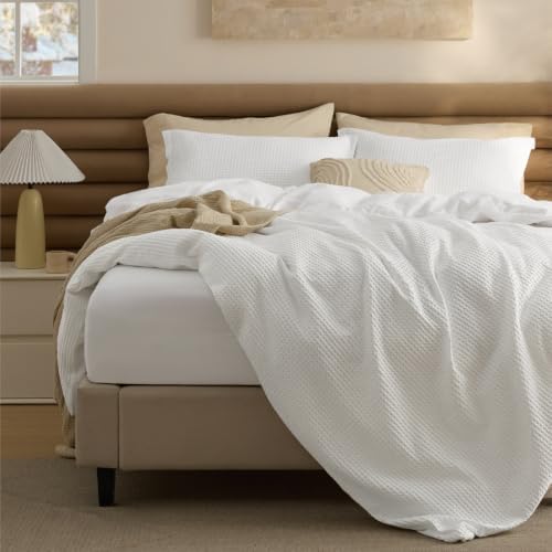 Bedsure PureWoven Cotton Waffle Duvet Cover Set with Fitted Sheet, King by Unknown