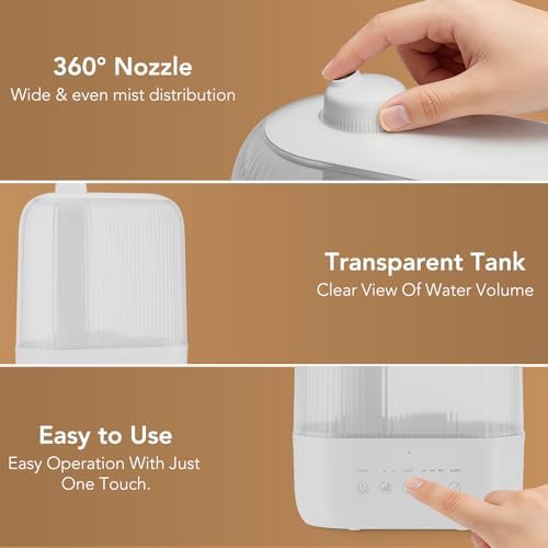 Electactic 3L Top Fill Humidifier, Essential Oil Diffuser & Cool Mist Humidifiers, Smart Humidity Control, Quiet Ultrasonic, 360° Nozzle, 7-Color Light for Bedroom, Home Office - Image 5