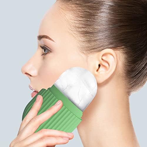 Joyeee Ice Face Roller, Reusable Silicone Mold Face Massage Eye Facial Beauty Skin Care Tools Apply Ice for Shrink Pores Anti Wrinkle Reduce Puffiness Improve Skin Elasticity, Striped, Green - Image 4