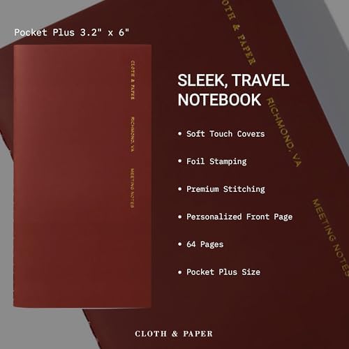 Cloth & Paper Travel Notebook | Meeting Notes – Bordeaux | Pocket Plus Meeting Notebook 3.2" x 6" | Structured Meeting Layout for Agenda, Attendees, Notes & Follow Up Tracking – Soft Touch Cover - Image 3