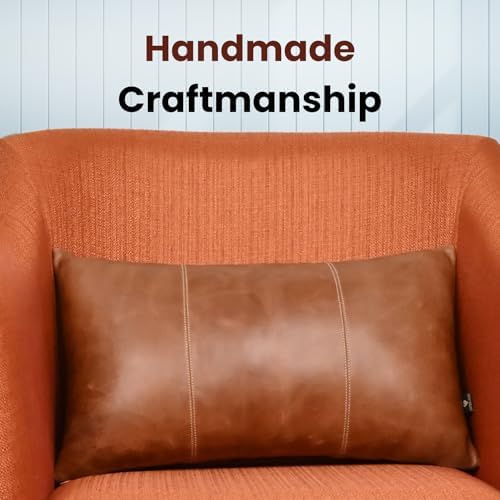 LL LEATHER LOVERS Genuine Lambskin Leather Pillow Cover, 12x20 Inch Case for Lumbar Throw Couch Pillows, Thick & Soft Cushion Covers for Sofa Bed Home Decor (Cognac Brown Plain Pack of 2) - Image 3