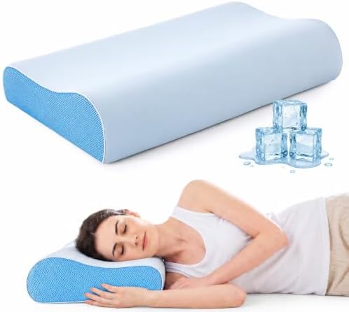 FP FLEXPEDIC Cervical Neck Pillow for Neck Pain Relief, Odorless Memory Foam Pillow with Adjustable 2 Heights,Cooling Bed Pillow Neck Support Pillow, for Side, Back & Stomach Sleepers, Standard(Blue) by FLEXPEDIC