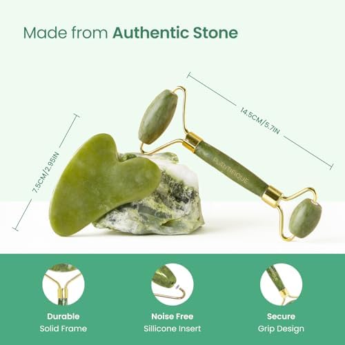 PLANTIFIQUE Jade Gua Sha Facial Tool & Face Roller Set - Giftable Box - Image 5
