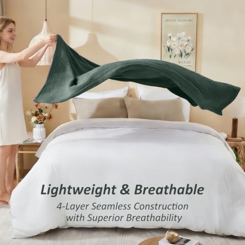 EMME Cotton Muslin Twin XL Blanket Breathable Gauze Soft Lightweight Blankets Adults Gifts for Women (Heather Forest Green, 66"x90") - Image 6