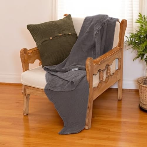 Muslin Blanket - Pure 100% Turkish Cotton Airy Soft Light Versatile Gauze Throw Blanket for Bed, Couch, Sofa (Dark Gray, Throw Size (50" x 66" inch)) - Image 2