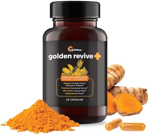 UpWellness Golden Revive + Joint Support Supplement Featuring Turmeric with Black Pepper, Quercetin, and Magnesium- Turmeric Boswellia Supplement - 6 Active Ingredients for Joint Care - 60 Capsules by UpWellness