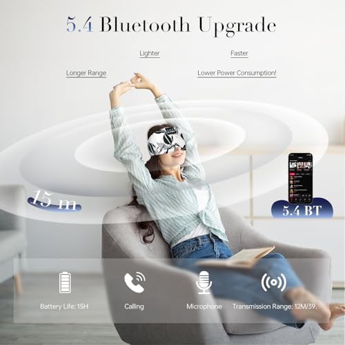 LC-dolida Sleep Mask with Bluetooth Headphones, Extra Large Silk Eye Mask for Sleeping Side Day Sleepers, Sleep Headphones Bluetooth 5.4 for Women Men with Thin Speaker, Blackout, Comfort, Microphone - Image 3