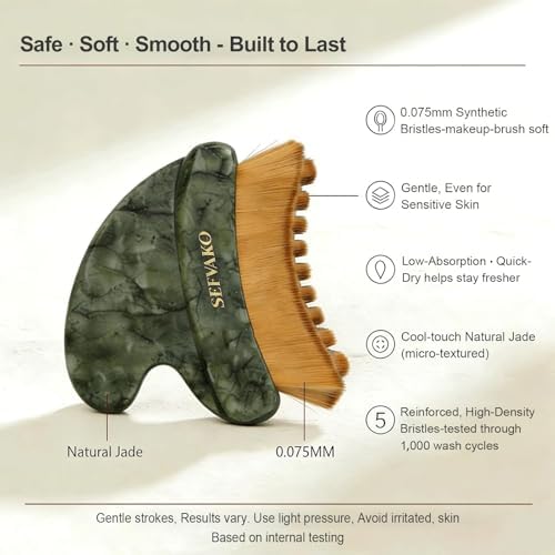 Lymphatic Contour Face Brush, Dual-Ended Dry Brush + Cool-Touch Jade Gua Sha Edge, 0.075mm Ultra-Soft Bristles Gua Sha Facial Tools, for Lymphatic Drainage, Less Puffy Look, Sculpt & Relax - Image 6