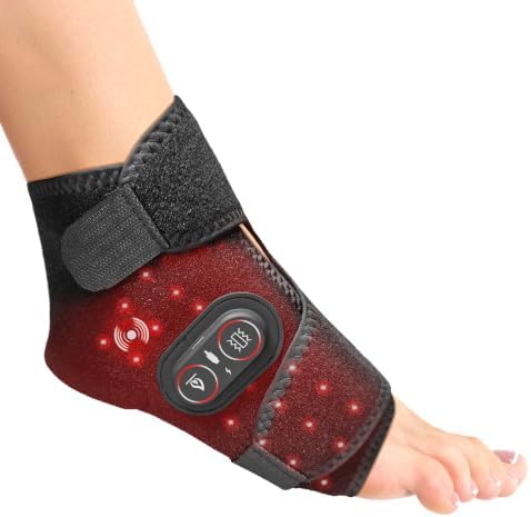 Cordless Ankle Massager for Pain Relief, Red Light Ankle Heating Pad with Massage, Foot Heating Pad with Adjustable Vibration and Heat Settings by GINGPAISPORT