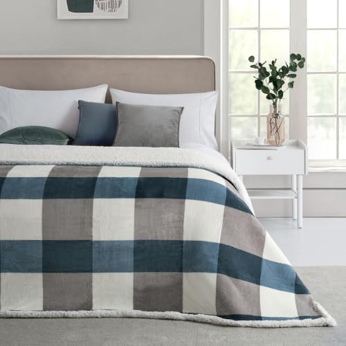 PU MEI Sherpa Throw Blanket for Couch Sofa 50“*60”-Fuzzy Soft Cozy Fleece Thick Warm Blanket for Winter, Soft Throws Plush Fluffy Lattice Flannel Blankets (Grey-Soft Blue) - Image 2