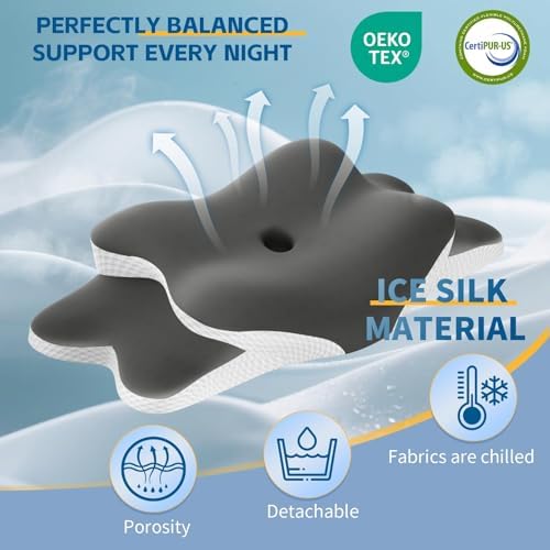 Cervical Neck Pillow for Neck and Shoulder Pain Relief, Memory Foam Pillow, Ergonomic Contour Side Sleeper Pillows, Soft Cooling Orthopedic Pillow for Side Back Stomach Sleepers (Grey) - Image 6