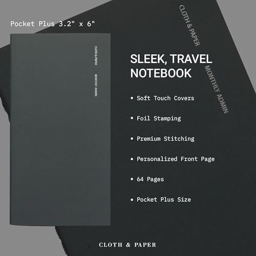 Cloth & Paper Travel Notebook | Monthly Admin – Lagoon | Pocket Plus Monthly Planner Notebook 3.2" x 6" | Calendar Planner with Monthly Layout for Tasks, Notes & Important Dates – Soft Touch Cover - Image 3