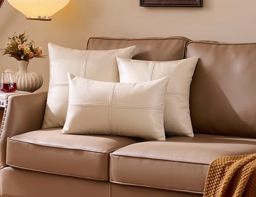Full Grain Leather Throw Pillow Cover (18" x 18") (Cream) - Image 5