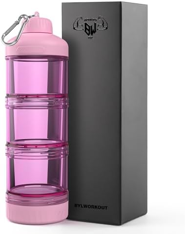 BYLWORKOUT 3-Layer Protein Powder Container with Funnel and Keychain by BYLWORKOUT