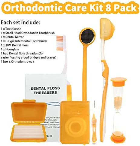 Braces Cleaning Kit for Teeth, Portable Orthodontic Toothbrush Kit Oral Care Dental Travel Kit - Interdental Brush Dental Wax Dental Floss Toothbrush Box (Orange) - Image 2