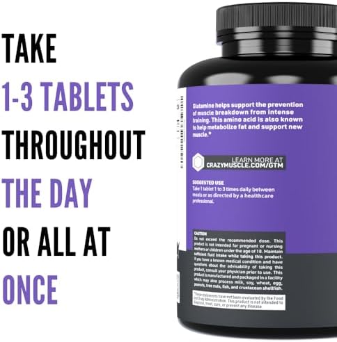 Crazy Muscle L-Glutamine 1000mg Tablets | Post-Workout Recovery Supplement - Image 4