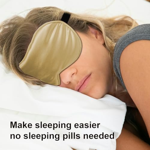 Silk Sleep Mask, Black, Adjustable Strap for Light Blocking, Travel Rest, Puffy Eyes Relief, Single Pack (Gold) - Image 2