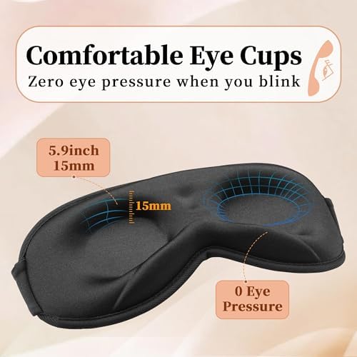 3D Sleep Mask for Men&Women, 2 Pack Contour Eye Masks for Sleep, Side Sleeping Mask for Men&Women, Blackout Eye Mask for Sleeping Eye Mask, Airplane Travel Essentials for Men, Meditation Black & Gray - Image 5