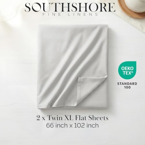 Oversized Twin Flat Sheets Only 2 Pack Set Wrinkle Free 66x96 Light Grey - Image 2