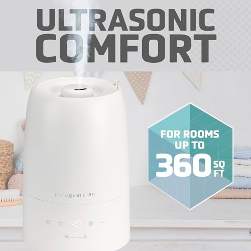 PureGuardian 30-Hour .50 Gallon Top Fill Cool Mist Ultrasonic Humidifier for Large Rooms with Humidistat, 12-Hour Timer, Aroma Tray for Bedroom, Living Room, Office, White, H955W - Image 4
