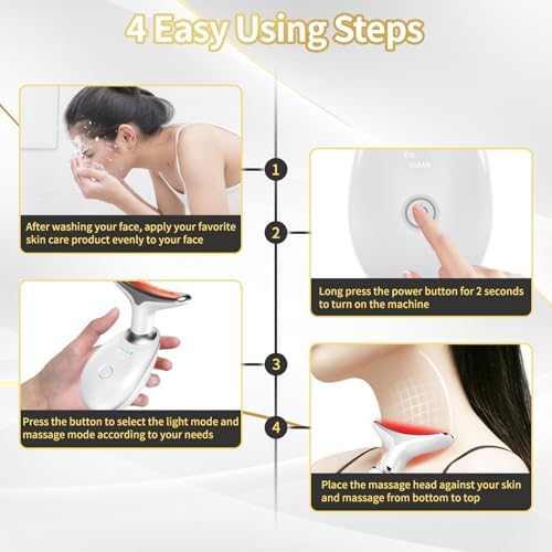 Face Light Therapy Device, Based on Triple Action LED, Thermal, and Vibration Technologies, Face and Neck Beauty Device with 7 Color LED for Home Use, Improve Skin(Glossy White) - Image 5