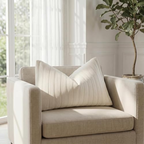 DEZENE 14x24 Cream Lumbar Pillow Covers Soft Striped Corduroy Farmhouse Rectangular Throw Pillow Cases for Couch Sofa Bedroom Living Room Home Decor - Image 4