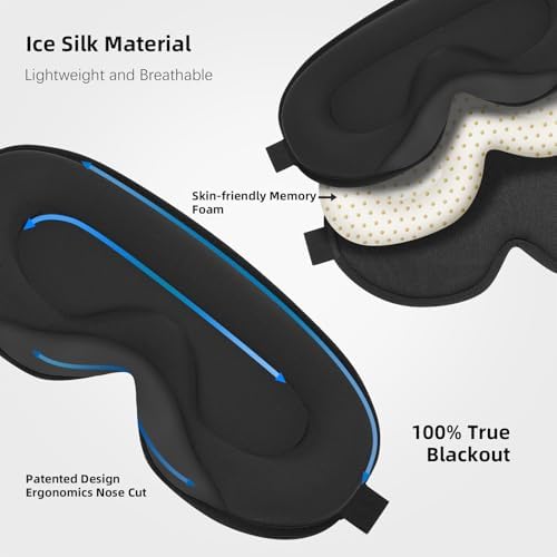 Sleep Mask,3D Contoured Sleeping Mask,99% Light Blocking Eye Mask, Zero Eye Pressure Cup Blindfold for Men Women, with Adjustable Strap for Sleeping, Yoga,Traveling(Black) - Image 3